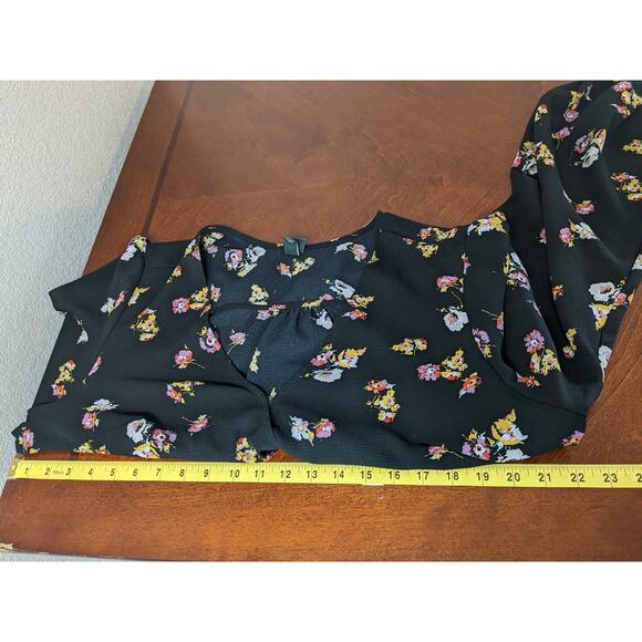 Wild Fable Cropped Blouse XXL Black Floral Side Zip Knot Front Bohemian Flower - Picture 8 of 12